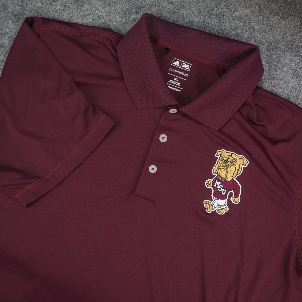 Mississippi State Polo Shirt Mens 2XL Adidas Red Maroon Walking Bulldogs Vintage